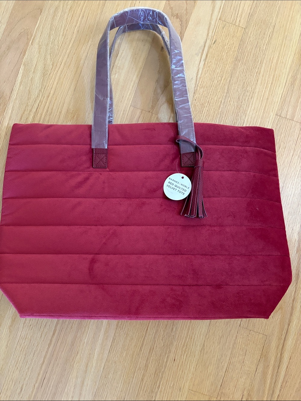 Barnes & Noble Red Quilted Velvet Tote with Tassel